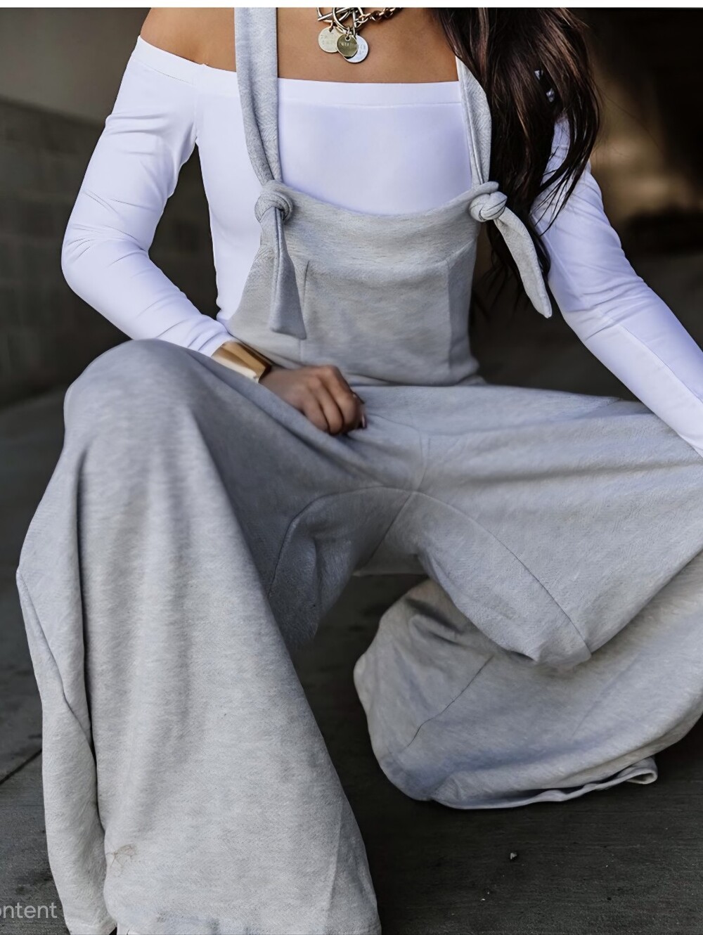 Chicme Light Gray Wide-Leg Knot-Strap Jumpsuit Size XL, New Without Tags! - Picture 3 of 13